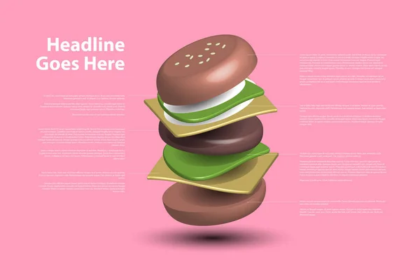 Design de hambúrguer 3D — Vetor de Stock