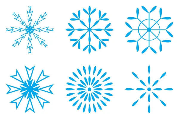 Jul och vinter designelement - uppsättning med blå snöflingor ikonen isolerad på vit bakgrund, vektorillustration — Stock vektor