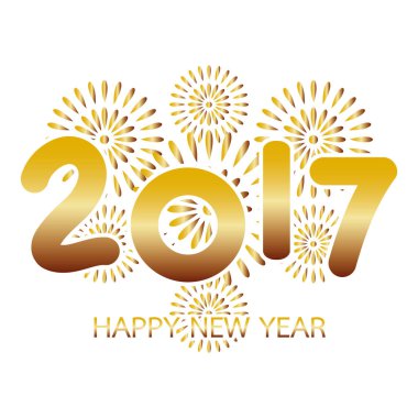 Beyaz zemin üzerine altın havai fişek kutlama ile 2017 mutlu yeni yıl tebrik kartı