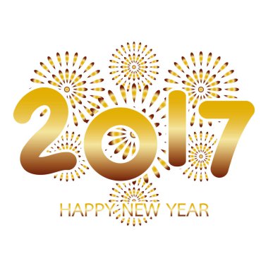 Beyaz zemin üzerine altın havai fişek kutlama ile 2017 mutlu yeni yıl tebrik kartı