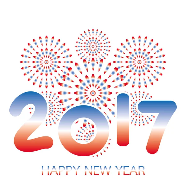Havai fişek kutlama beyaz zemin üzerine kırmızı ve mavi ile 2017 happy New Year banner