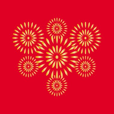 Havai fişek altın kırmızı arka plan, yılbaşı, yıldönümü kutlamaları ve Festivali, güzel tasarım vektör