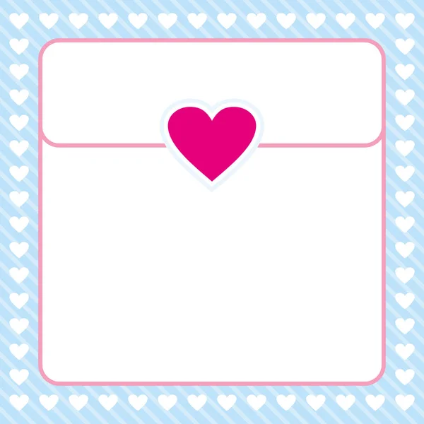 Frame shaped from white heart on blue background and border line pink, design for valentine, love letter, wedding card and note, vector — Stock Vector