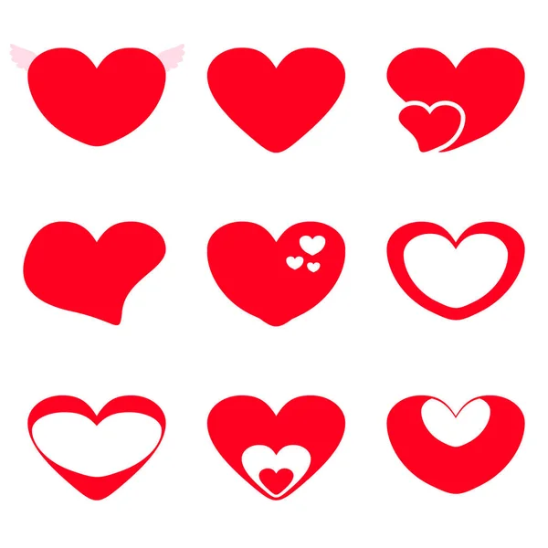 Rotes Herzform Icon Set Kreativ Für Valentinstag Liebeskarte Und Hochzeit — Stockvektor