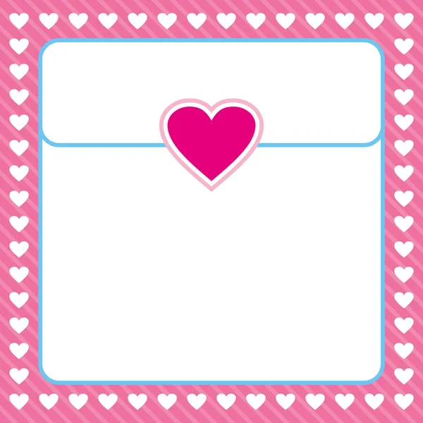 Frame shaped from white heart on pink background and border line blue, design for valentine, love letter, wedding card and note, vector — Stock Vector