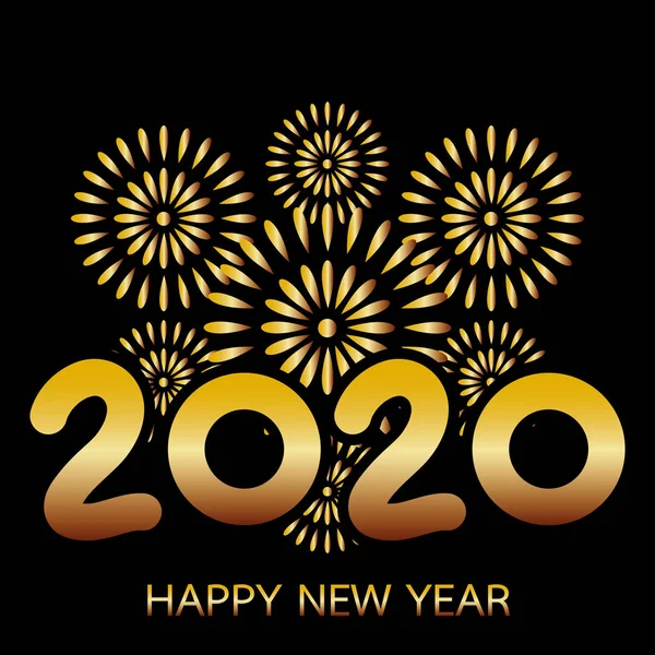 2020年新年快乐贺卡与金烟花 — 图库照片
