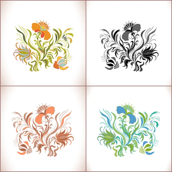 Conjunto de ornamento floral vintage — Vector de stock