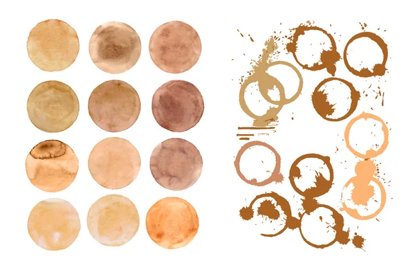 Coffee paint stains splashes and harts — Stock Vector