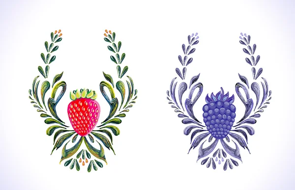 Truskawka i blackberry ornament — Wektor stockowy