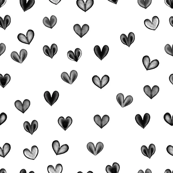 Akwarela czarne serca wzór — Zdjęcie stockowe
