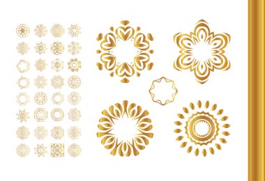  Altın mandala küme. Altın desen arka plan üzerinde izole.