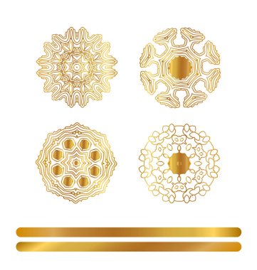  Altın mandala küme. Altın desen arka plan üzerinde izole.