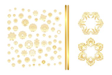  Altın mandala küme. Altın desen arka plan üzerinde izole.