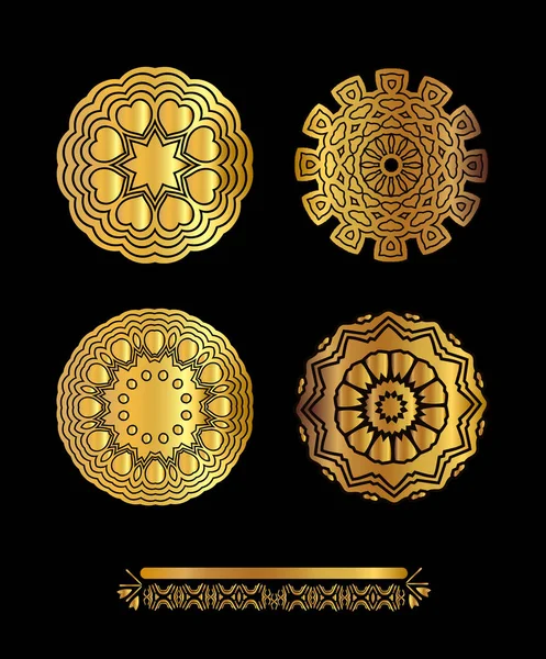 Mandala de oro sobre fondo negro — Vector de stock