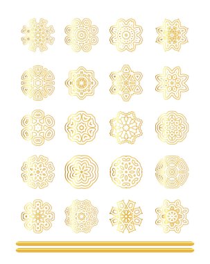  Altın mandala küme. Altın desen arka plan üzerinde izole.