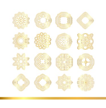  Altın mandala küme. Altın desen arka plan üzerinde izole.