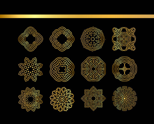 Gold mandala on black background