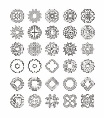 Dairesel deseni kümesi. Oryantal siyah mandala. 