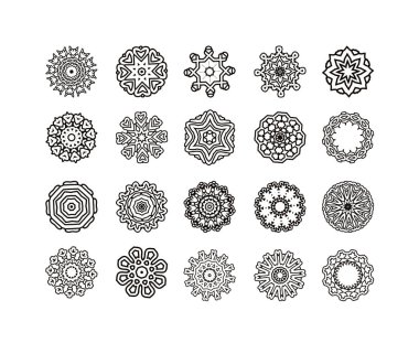 Dairesel deseni kümesi. Oryantal siyah mandala. 