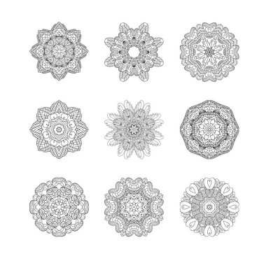 Oriental siyah beyaz mandala. 