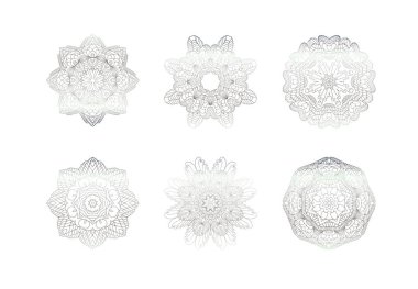 Beyaz arka plan üzerinde gümüş mandala