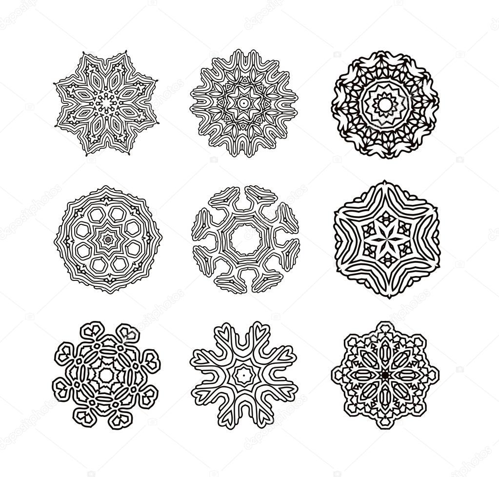 Circular pattern set. Oriental  black mandala. 
