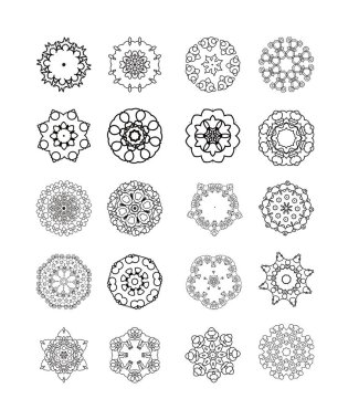 Dairesel deseni kümesi. Oryantal siyah mandala. 