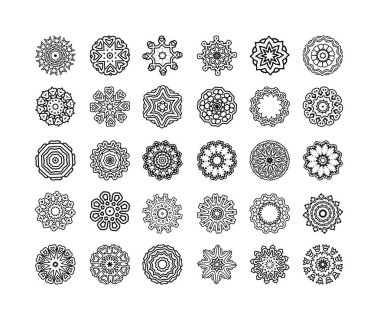 Dairesel deseni kümesi. Oryantal siyah mandala. 