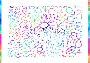 Elle çizilmiş suluboya okları kümesi