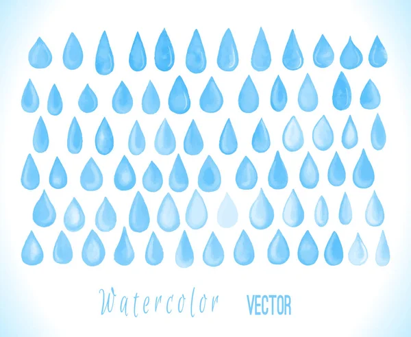 Colorido acuarela vector azul gotas conjunto — Vector de stock