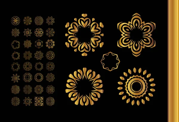 Gold rundes Ornament auf schwarzem Hintergrund — Stockvektor