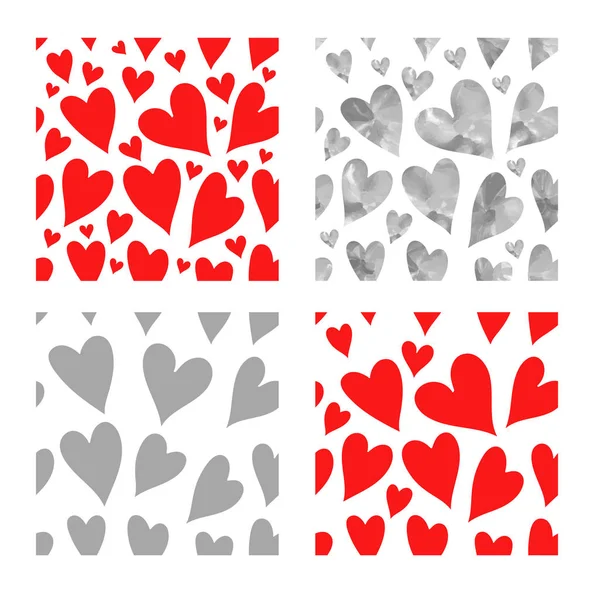 Red and gray hearts  seamless pattern set — Stock Vector