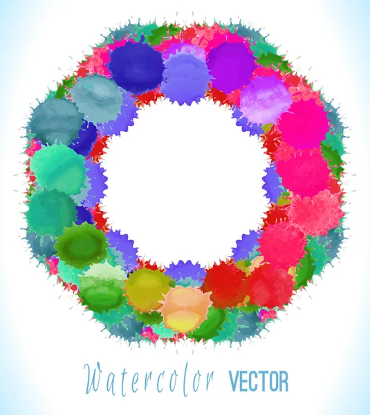 Marco redondo vectorial hecho de manchas de arco iris de acuarela — Vector de stock
