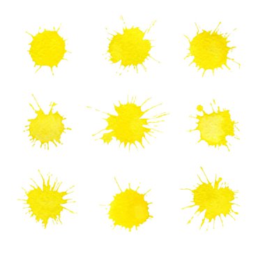 Beyaz izole sarı suluboya öğeleri