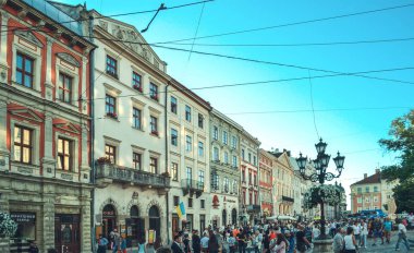 Lviv, Ukrayna - 16 Temmuz 2017: Lviv şehir manzarası
