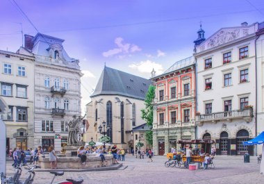 Lviv, Ukrayna - 14 Temmuz 2017: Lviv, tarihi merkezi 