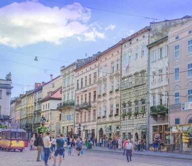 Lviv, Ukrayna - 14 Temmuz 2017: Lviv, tarihi merkezi 