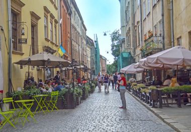 Lviv, Ukrayna - 14 Temmuz 2017: Lviv, tarihi merkezi 