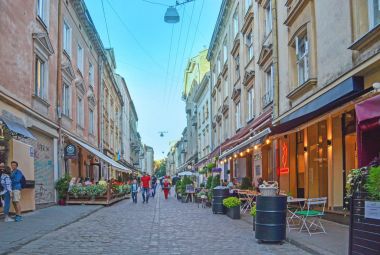 Lviv, Ukrayna - 16 Temmuz 2017: Lviv, eski bölümü