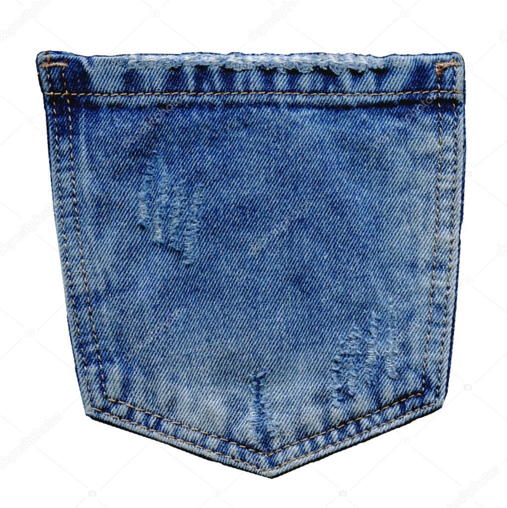 Blue jeans pocket isolated on white