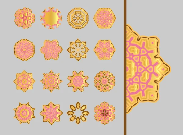 Altın mandala gri arka plan üzerinde. İslam etnik vintage desen tasarım 
