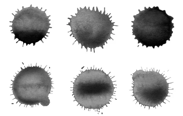 Set med svarta Akvarell fläcken. Måla svarta fläckar — Stockfoto