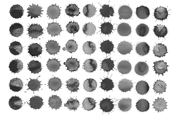 검은 수채화 얼룩의 집합입니다. 페인트 검은 반점 — 스톡 사진