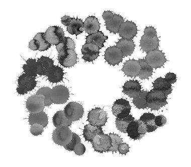 Soyut noktalar daire kare. Grunge siyah suluboya tekerlek.