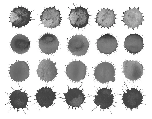 검은 수채화 얼룩의 집합입니다. 페인트 검은 반점 — 스톡 사진