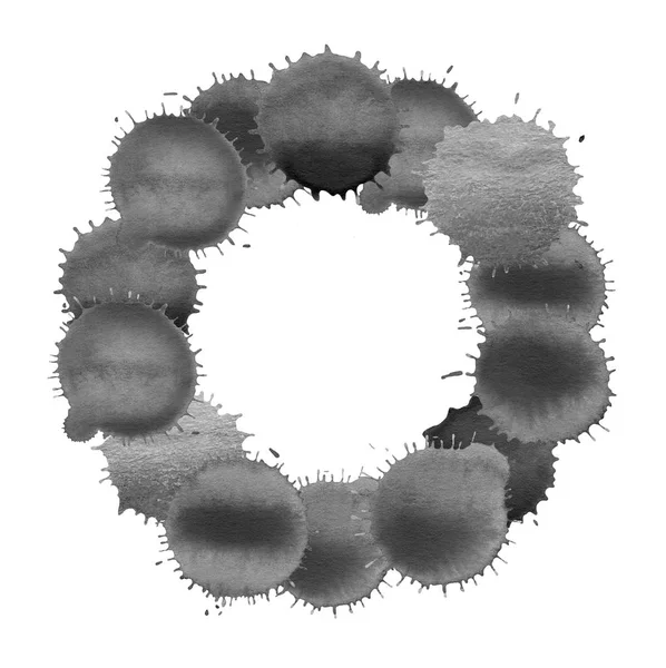 Abstraktní body kruh rám. Grunge černé akvarel kolo. — Stock fotografie