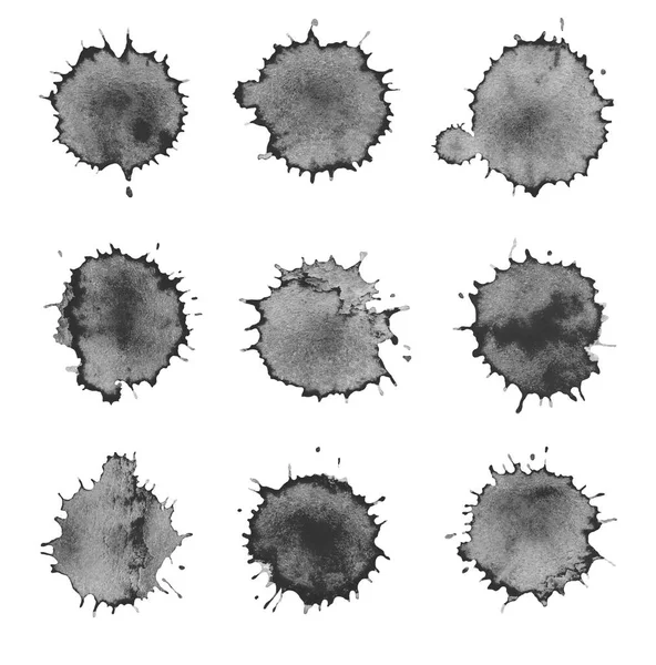 검은 수채화 얼룩의 집합입니다. 페인트 검은 반점 — 스톡 사진