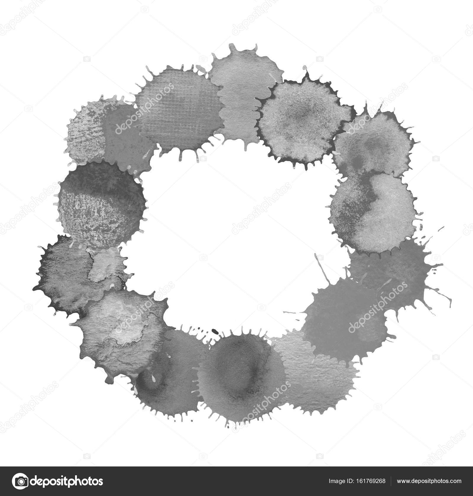 White Circle Frame With Spray Paint Black Blots Stock