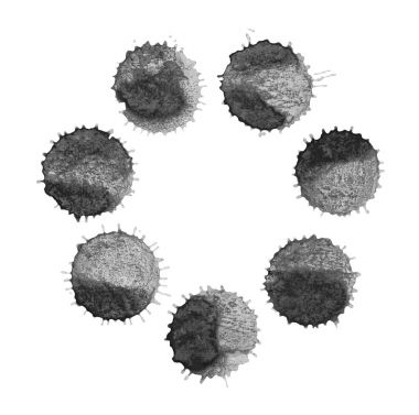 Beyaz daire kare siyah sprey boya lekesi ile.