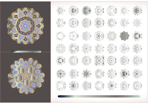 Мандали, срібною круглі прикраса набір — стоковий вектор